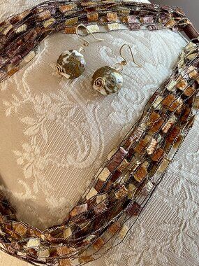 Sparkly scarf necklace+earrings